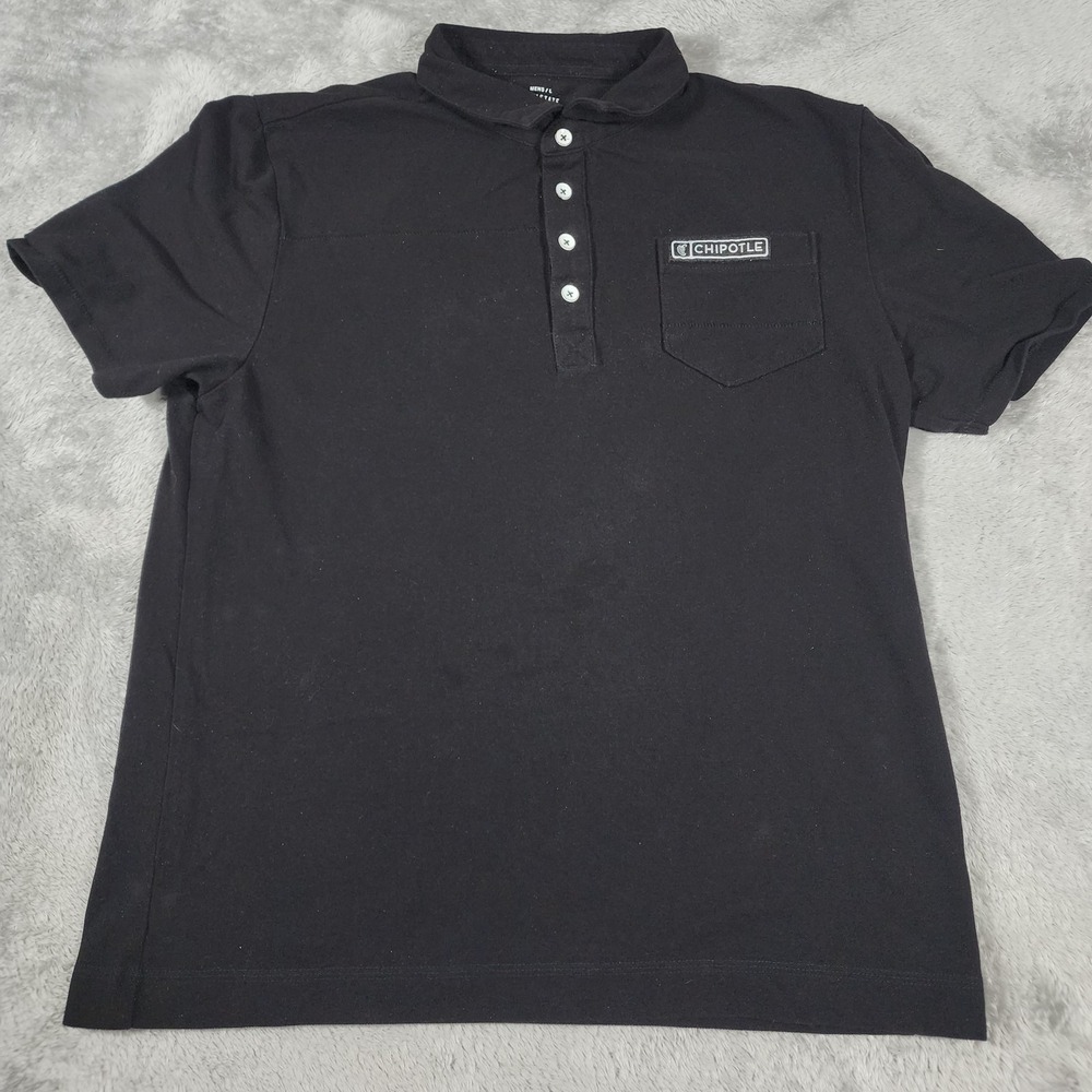 Chipotle Shirt Mens‎ Large Black Polo Organic Cotton Loomstate GOTS Short Sleeve